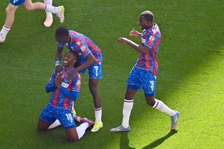 Pemain berselebrasi di laga crystal palace vs man city